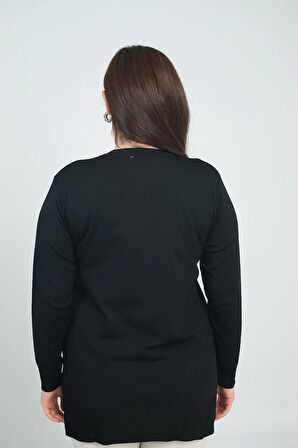 Kadın Tek Taraf Saç Örgülü Büyük Beden Likralı Tunik Bluz