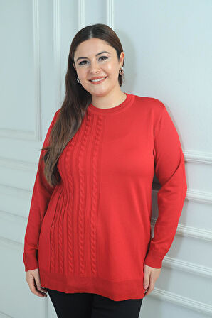 Kadın Tek Taraf Saç Örgülü Büyük Beden Likralı Tunik Bluz