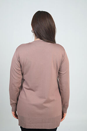 Kadın Tek Taraf Saç Örgülü Büyük Beden Likralı Tunik Bluz