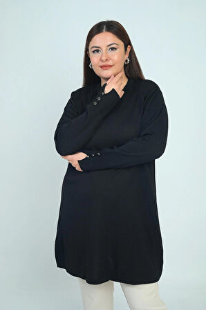 Kadın Ön Yanlar Saç Örgülü Büyük Beden Soğuk İplik Tunik Bluz