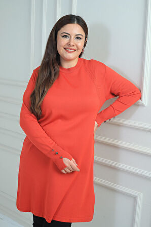 Kadın Ön Yanlar Saç Örgülü Büyük Beden Soğuk İplik Tunik Bluz