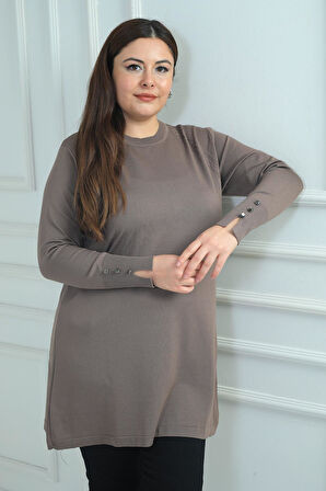 Kadın Ön Yanlar Saç Örgülü Büyük Beden Soğuk İplik Tunik Bluz