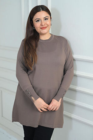 Kadın Ön Yanlar Saç Örgülü Büyük Beden Soğuk İplik Tunik Bluz