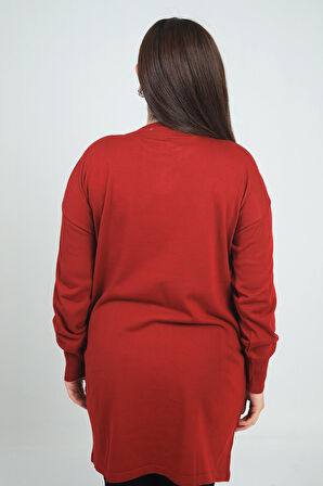 Kadın Önü Tek Cepli Taş Baskı Detaylı Büyük Beden TrikoTunik Bluz