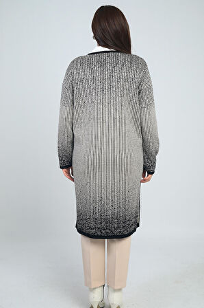 Kadın Karyağdı Kareli Cepli Büyük Beden Triko Uzun Hırka