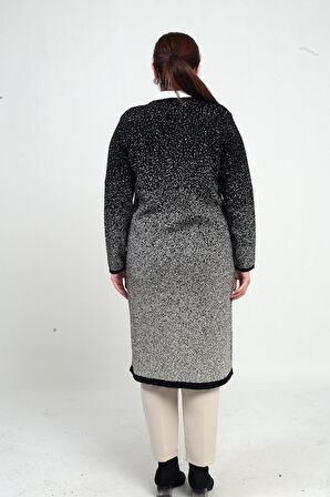 Kadın Karyağdı Desen Cepli Büyük Beden Triko Uzun Hırka