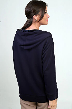 Kadın Kapüşonlu Kanguru Cepli Önü Fermuarlı Osyho Hırka