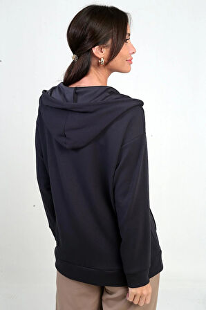 Kadın Kapüşonlu Kanguru Cepli Önü Fermuarlı Osyho Hırka