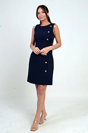 Kadın Kendinden Telalı Yan Düğmeli Kısa Elbise