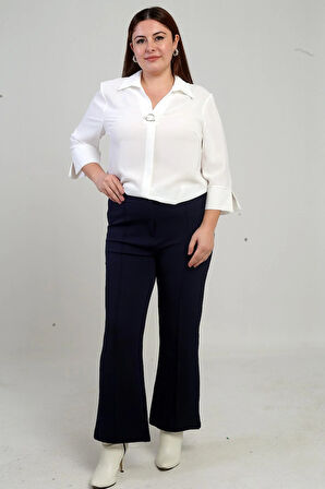 Kadın Beli Lastikli En Boy Likralı Örme Krep Çımalı Büyük Beden Palazzo Pantolon