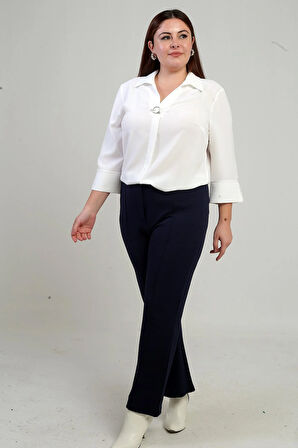 Kadın Beli Lastikli En Boy Likralı Örme Krep Çımalı Büyük Beden Palazzo Pantolon