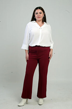 Kadın Beli Lastikli En Boy Likralı Örme Krep Çımalı Büyük Beden Palazzo Pantolon