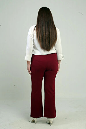 Kadın Beli Lastikli En Boy Likralı Örme Krep Çımalı Büyük Beden Palazzo Pantolon