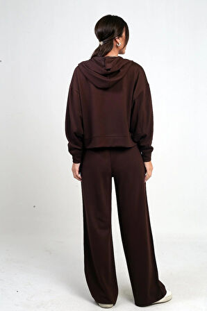 Kadın Kapüşonlu Fermuarlı Hırka Beli Lastikli Cepli Palazzo Pantolon Osyho 2'li Takım