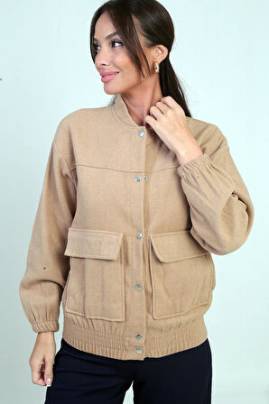 Beli Lastikli Torba Cepli Kaşe Bomber Mont