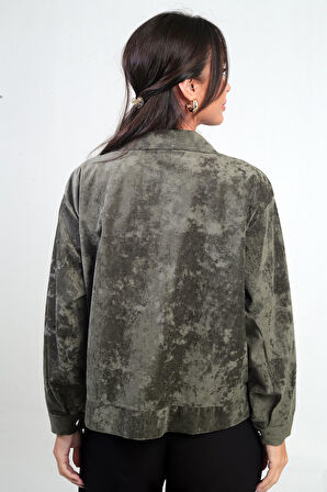 Kadın Torba Cepli Önü Fermuarlı Süet Mont