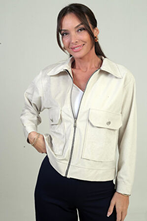 Kadın Torba Cepli Önü Fermuarlı Süet Mont