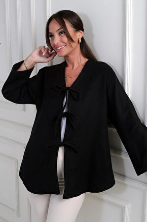 Kadın Önü Bağcıklı 3 İplik Kaşe Hırka