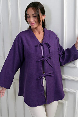 Kadın Önü Bağcıklı 3 İplik Kaşe Hırka