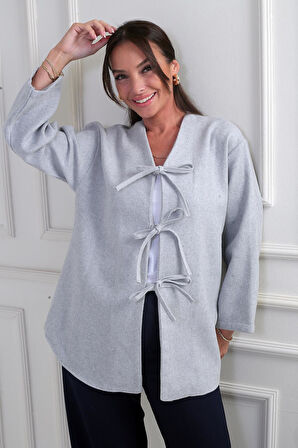 Kadın Önü Bağcıklı 3 İplik Kaşe Hırka