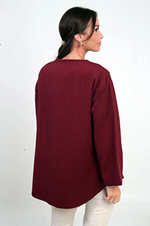 Kadın Önü Bağcıklı 3 İplik Kaşe Hırka