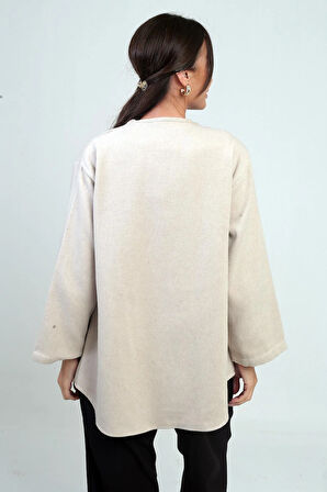 Kadın Önü Bağcıklı 3 İplik Kaşe Hırka