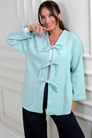 Kadın Önü Bağcıklı 3 İplik Kaşe Hırka