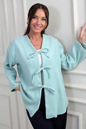 Kadın Önü Bağcıklı 3 İplik Kaşe Hırka