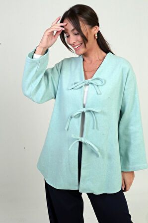 Kadın Önü Bağcıklı 3 İplik Kaşe Hırka