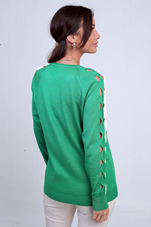 Kadın Kolu Şerit Dekolteli Triko Bluz