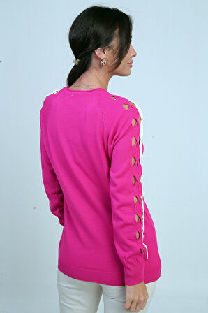 Kadın Kolu Şerit Dekolteli Triko Bluz