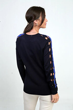 Kadın Kolu Şerit Dekolteli Triko Bluz