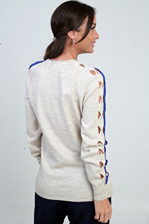 Kadın Kolu Şerit Dekolteli Triko Bluz