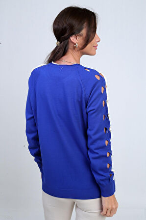 Kadın Kolu Şerit Dekolteli Triko Bluz