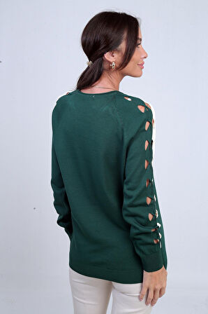 Kadın Kolu Şerit Dekolteli Triko Bluz