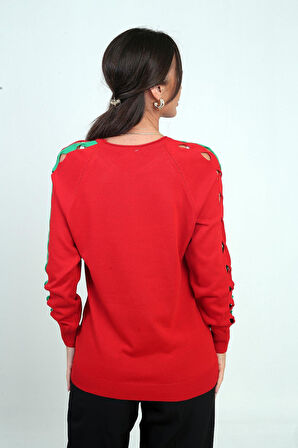 Kadın Kolu Şerit Dekolteli Triko Bluz