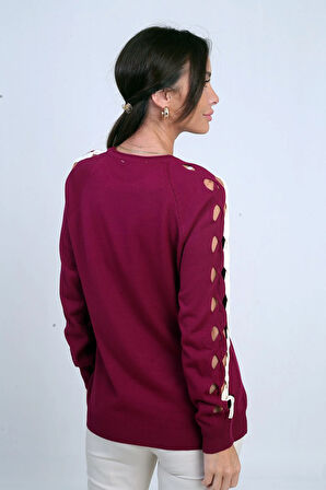 Kadın Kolu Şerit Dekolteli Triko Bluz