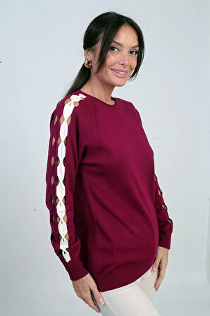 Kadın Kolu Şerit Dekolteli Triko Bluz