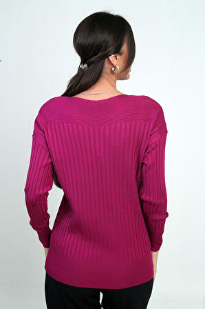 Kadın Kol Düğme Detaylı Fitilli Triko Bluz