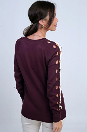 Kadın Kolu Şerit Dekolteli Triko Bluz