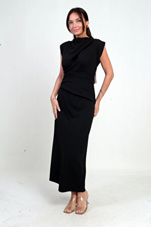 Kadın Önü Drapeli Midi Elbise