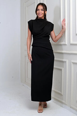 Kadın Önü Drapeli Midi Elbise