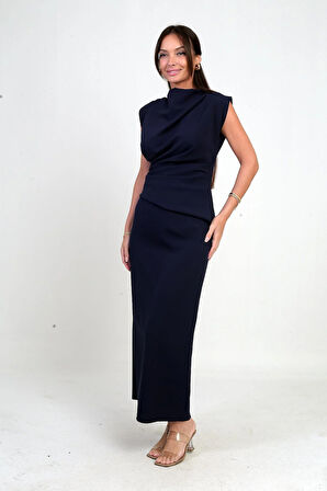 Kadın Önü Drapeli Midi Elbise