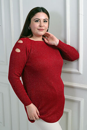 Omuz Dekolteli Büyük Beden Spor Tunik Kazak