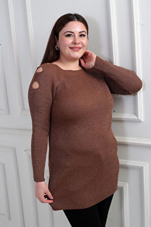 Omuz Dekolteli Büyük Beden Spor Tunik Kazak