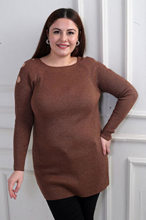 Omuz Dekolteli Büyük Beden Spor Tunik Kazak