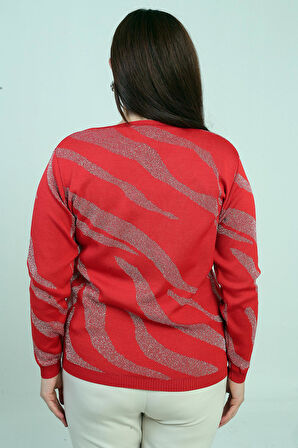 V Yaka Simli Zebra Desen Büyük Beden Bluz