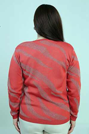 V Yaka Simli Zebra Desen Büyük Beden Bluz