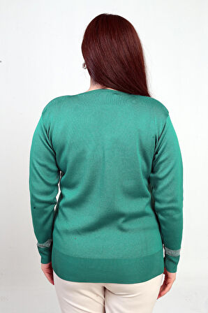 Kadın V Yaka Sim Detaylı Büyük Beden Bluz