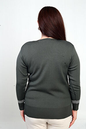 Kadın V Yaka Sim Detaylı Büyük Beden Bluz